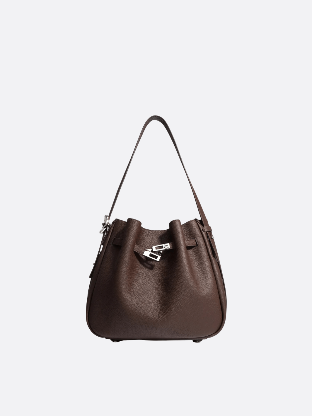 Clara – Dark Brown Leather Bucket Bag with Modern Lock Detail