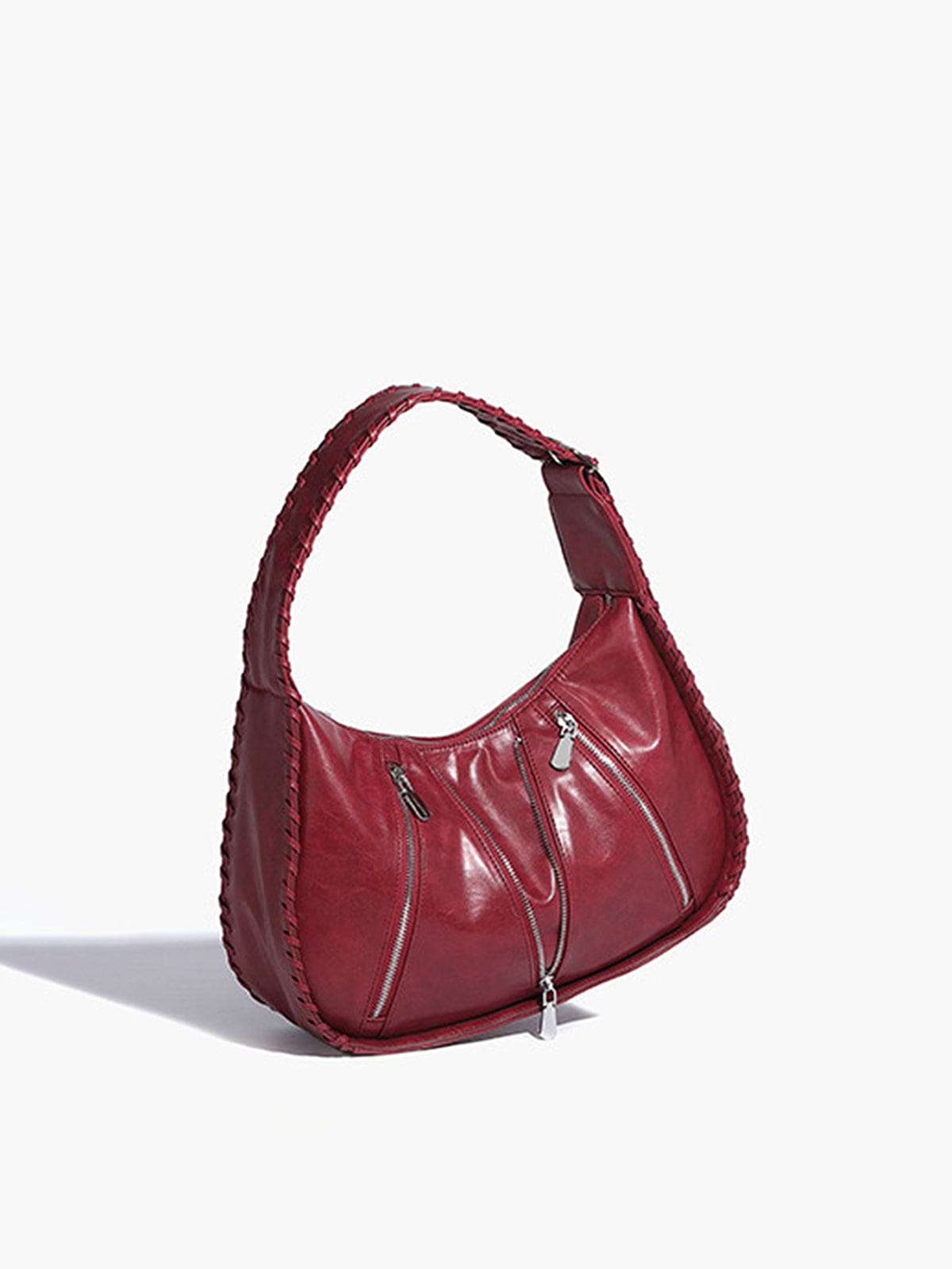 Sandy Braided Leather Shoulder Bag – Deep Red