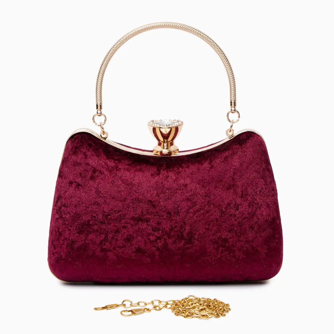 Marcella Bordeaux Velvet Clutch