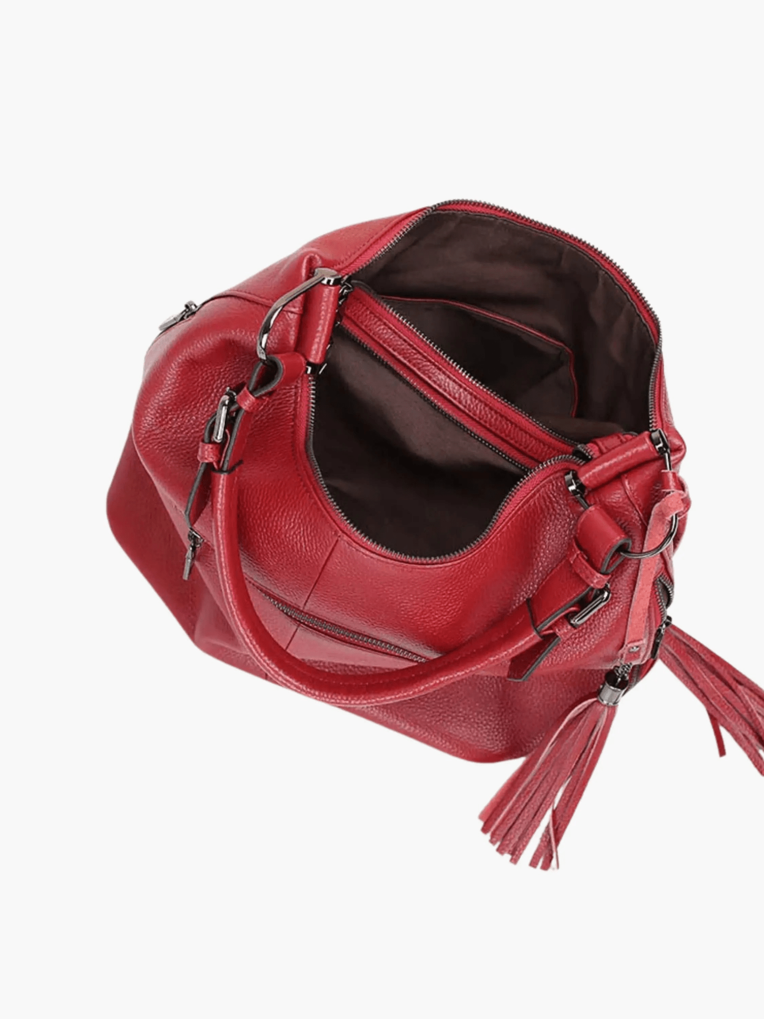 Scarlett – Stylish Red Leather Hobo Bag with Tassel Detail