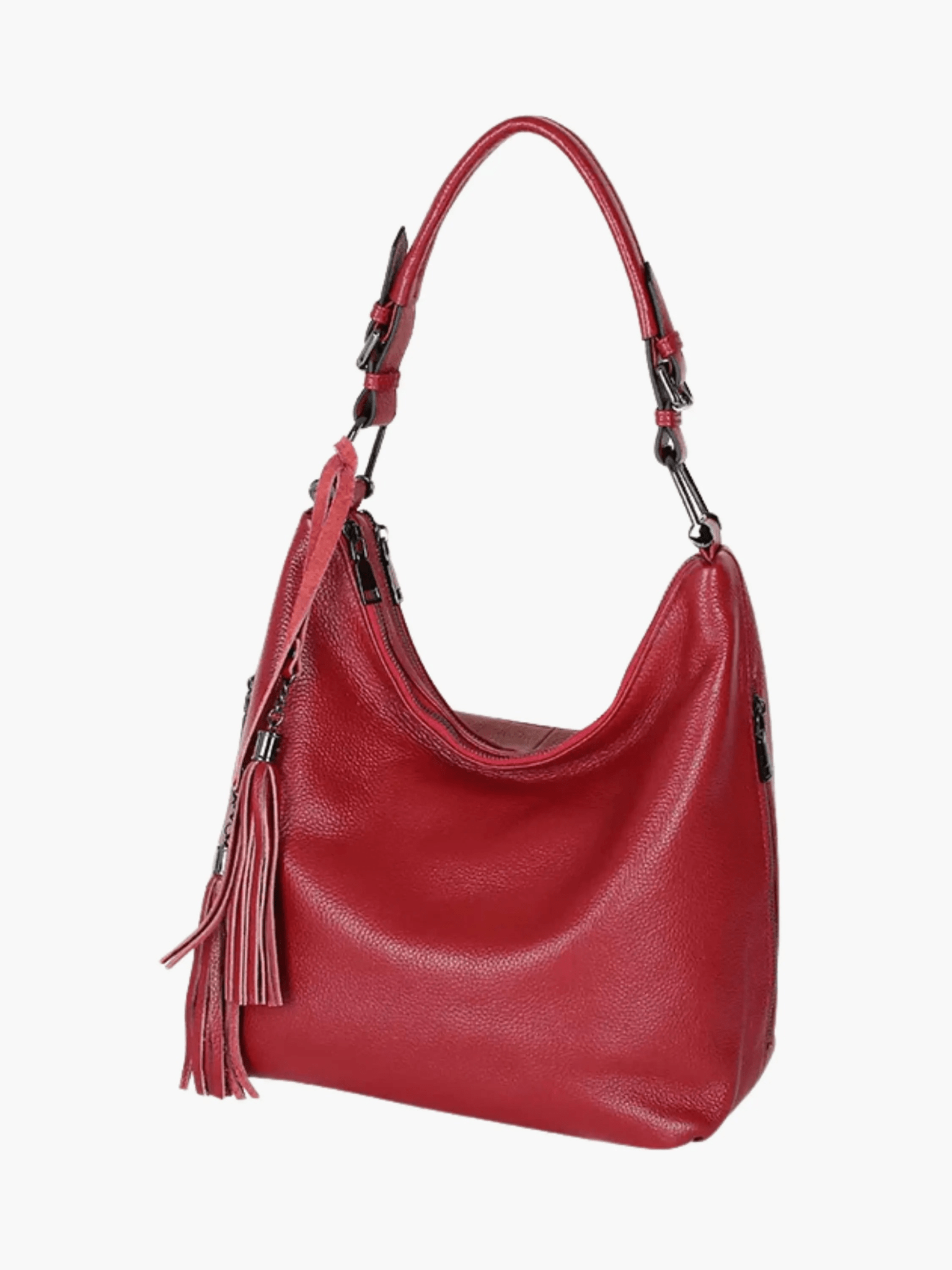 Scarlett – Stylish Red Leather Hobo Bag with Tassel Detail