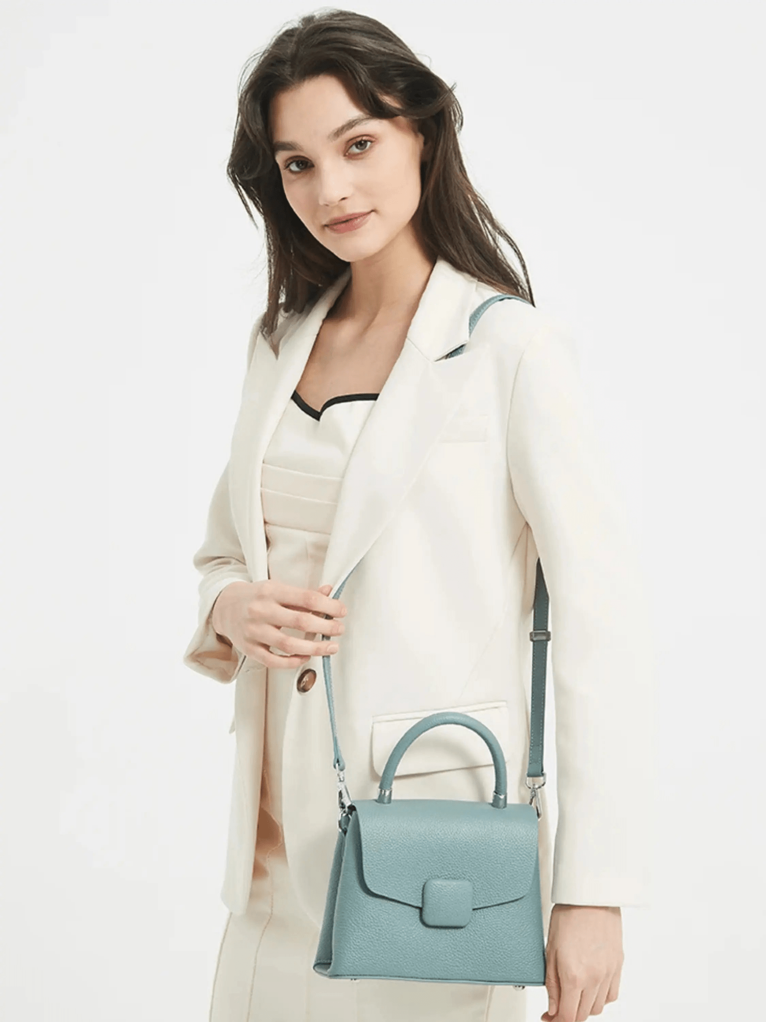 Sky Blue Structured Leather Handbag
