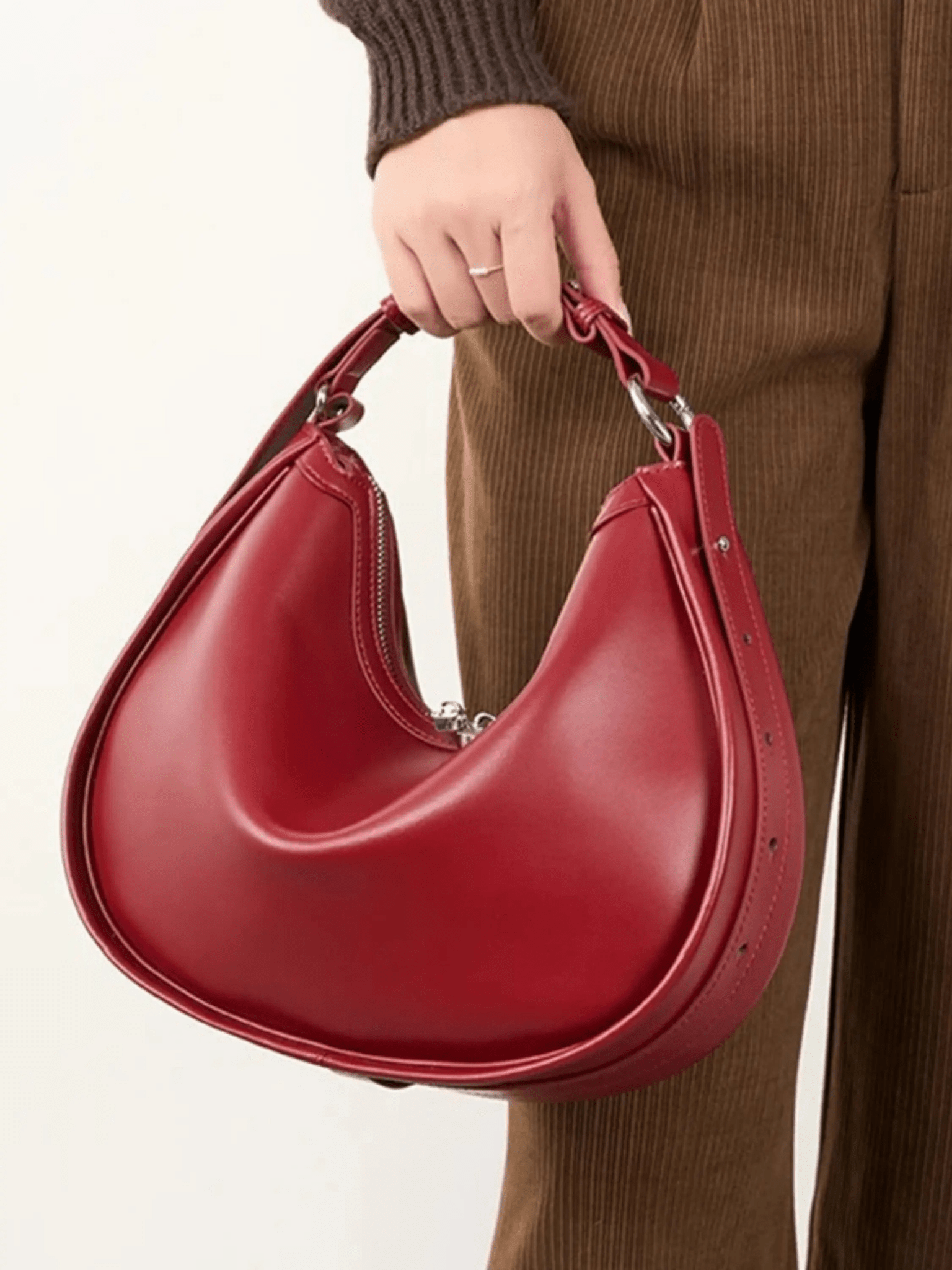 Stella Sleek Crescent Shoulder Bag – Ruby Red