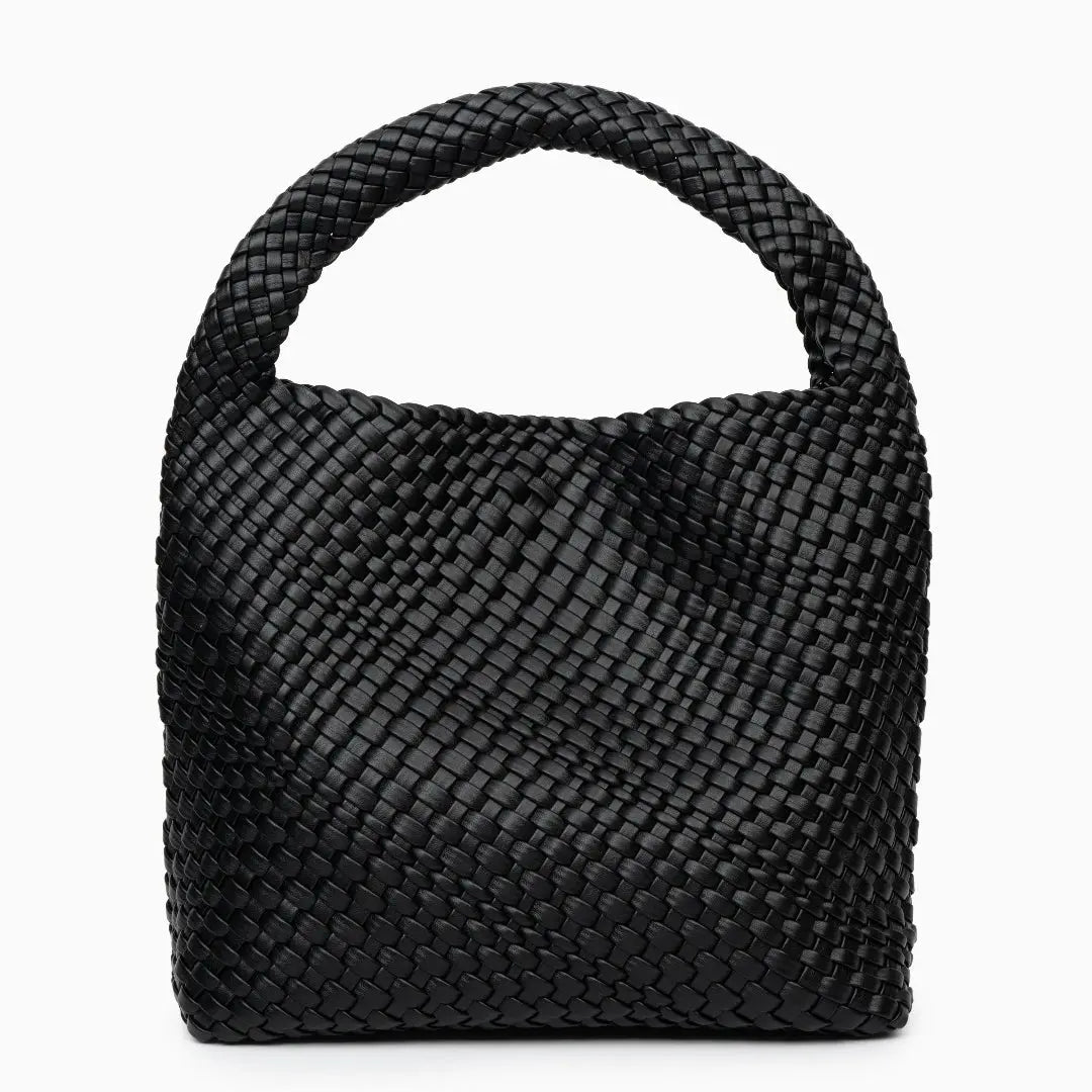 Charlotte Black Woven Leather Bucket Bag
