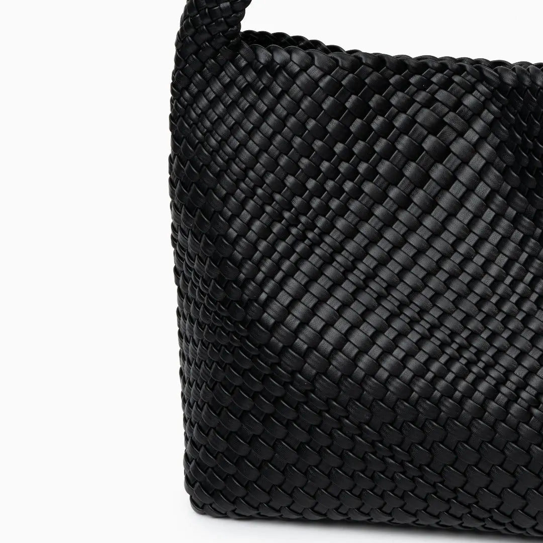Charlotte Black Woven Leather Bucket Bag