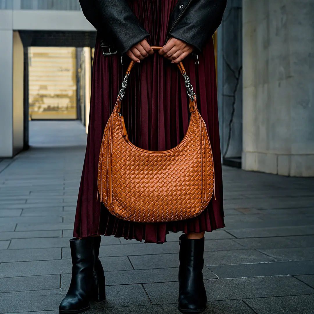 Isabella Woven Hobo Bag – Caramel Tan