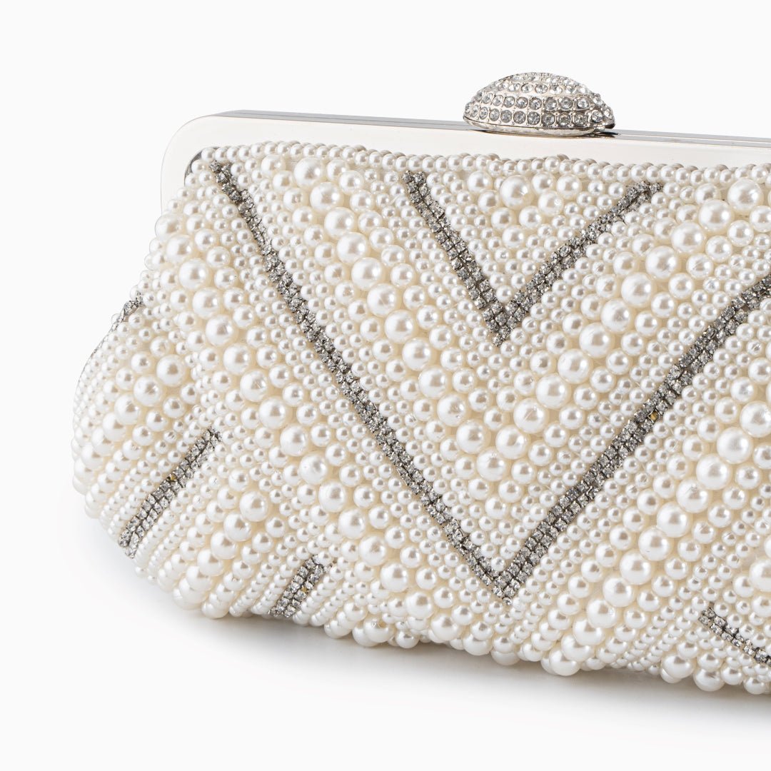 Celestina Radiant Pearl Chevron Clutch