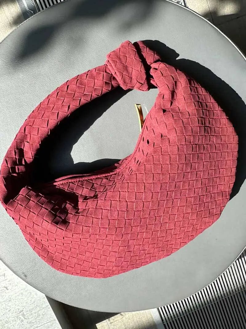 Beige Woven Knot Handle Handbag