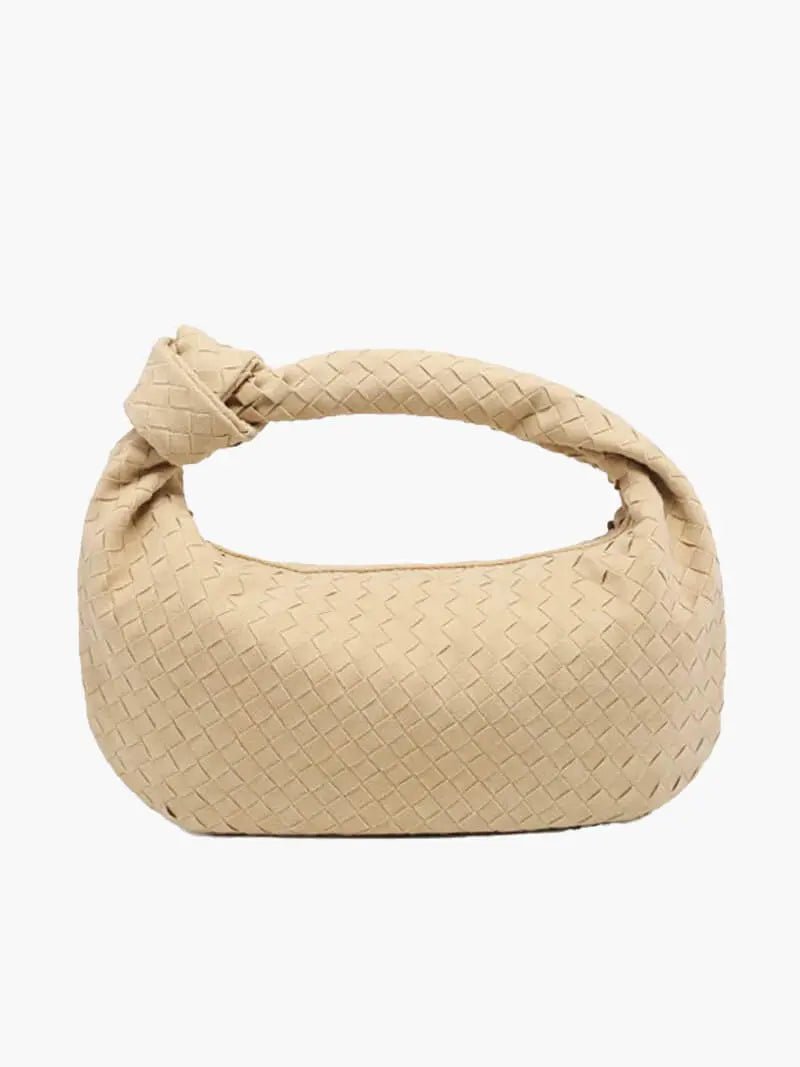 Beige Woven Knot Handle Handbag