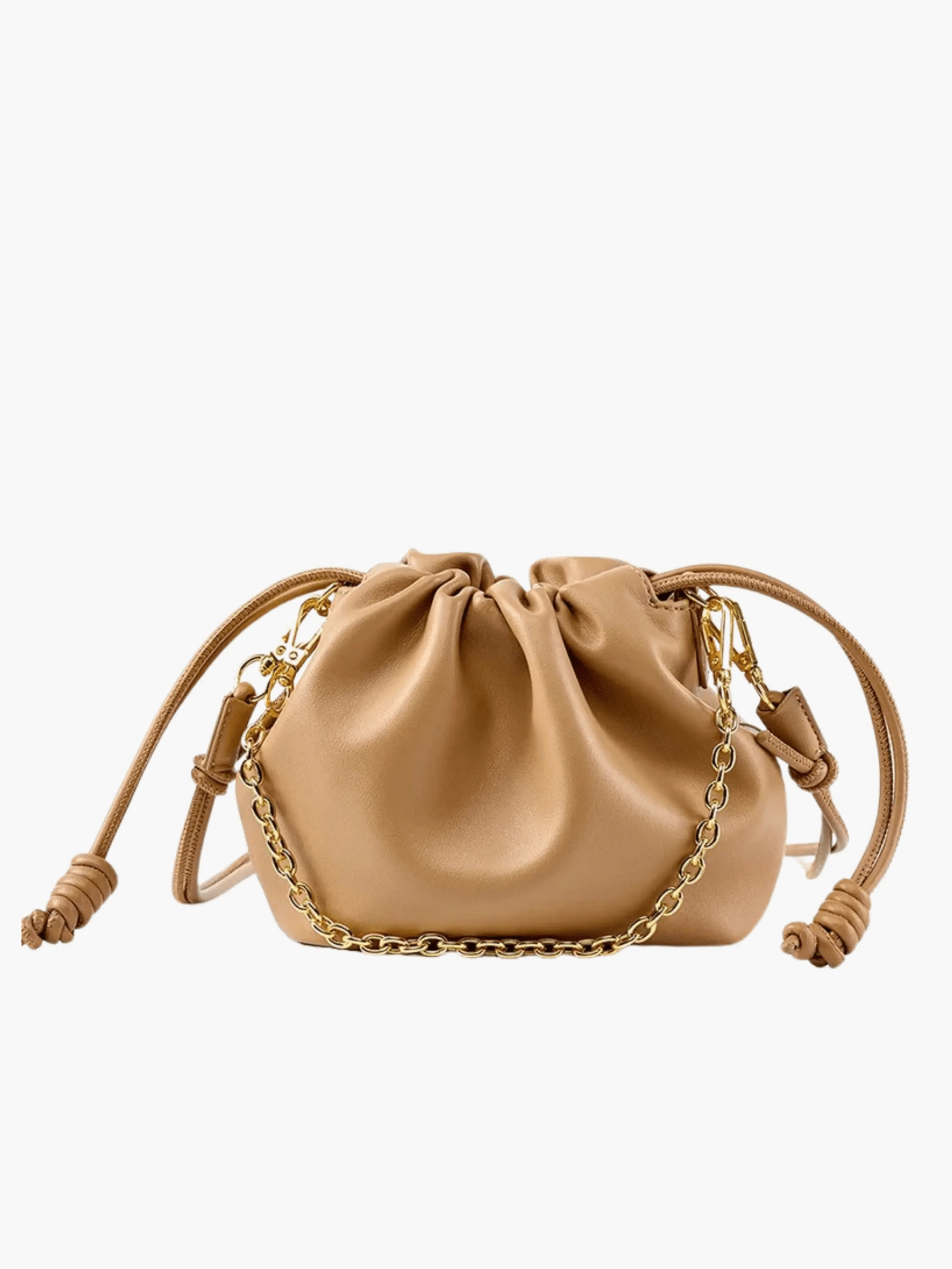 Luna Drawstring Satin Clutch – Champagne Beige