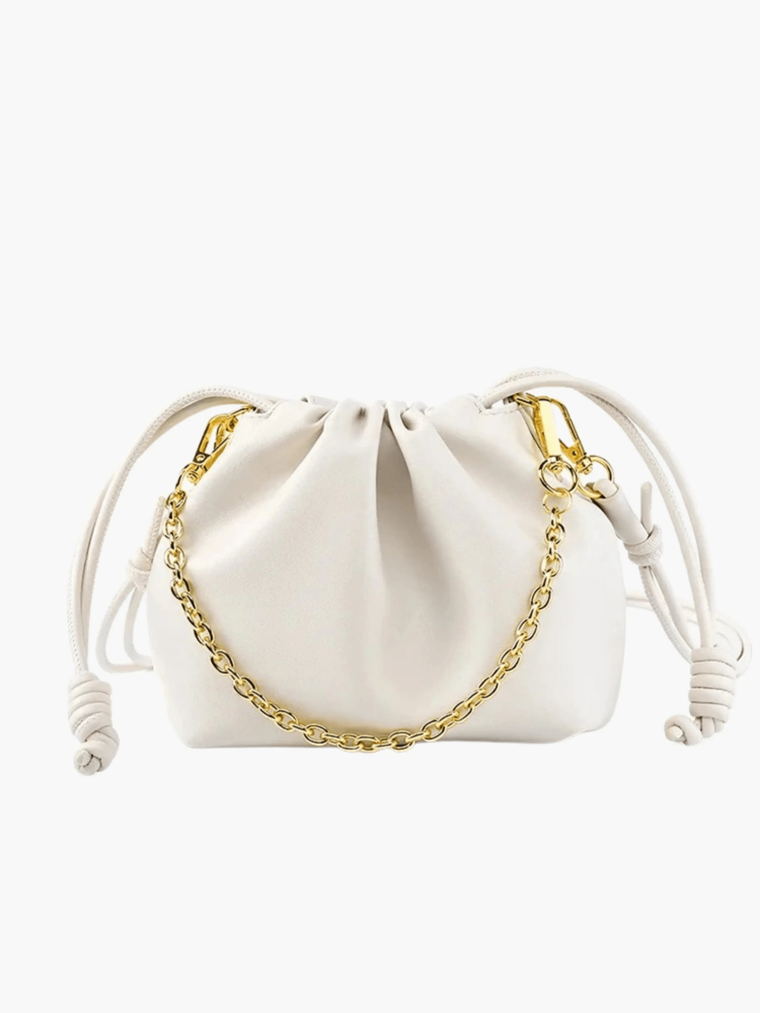 Luna Drawstring Satin Clutch – Champagne Beige