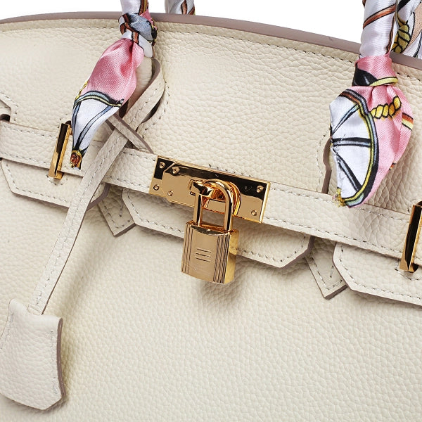 Isla – Classic White Leather Satchel with Gold Hardware