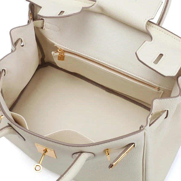 Isla – Classic White Leather Satchel with Gold Hardware