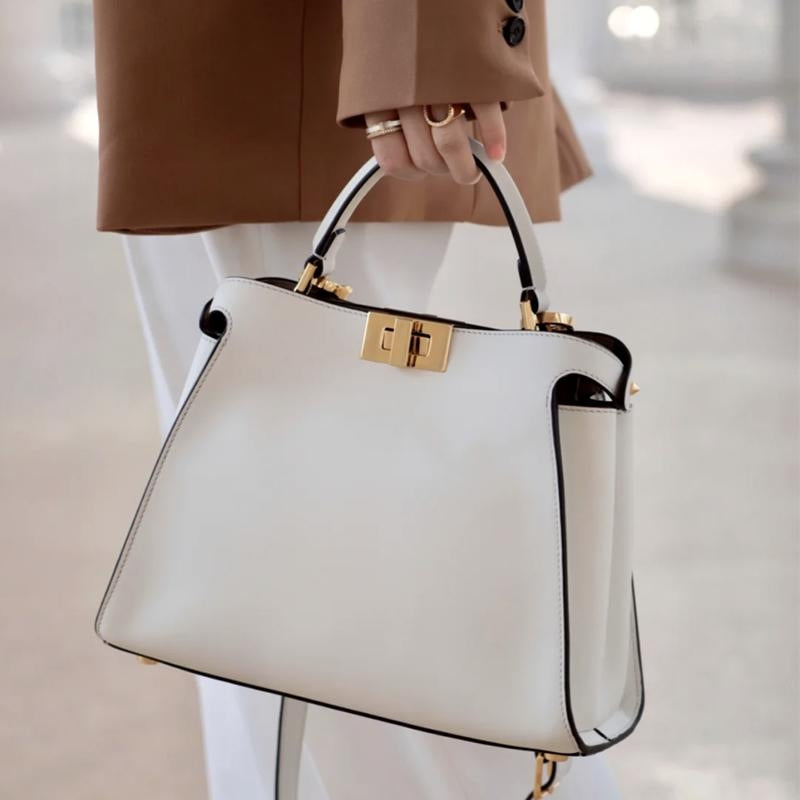 Isabella White Leather Top Handle Bag