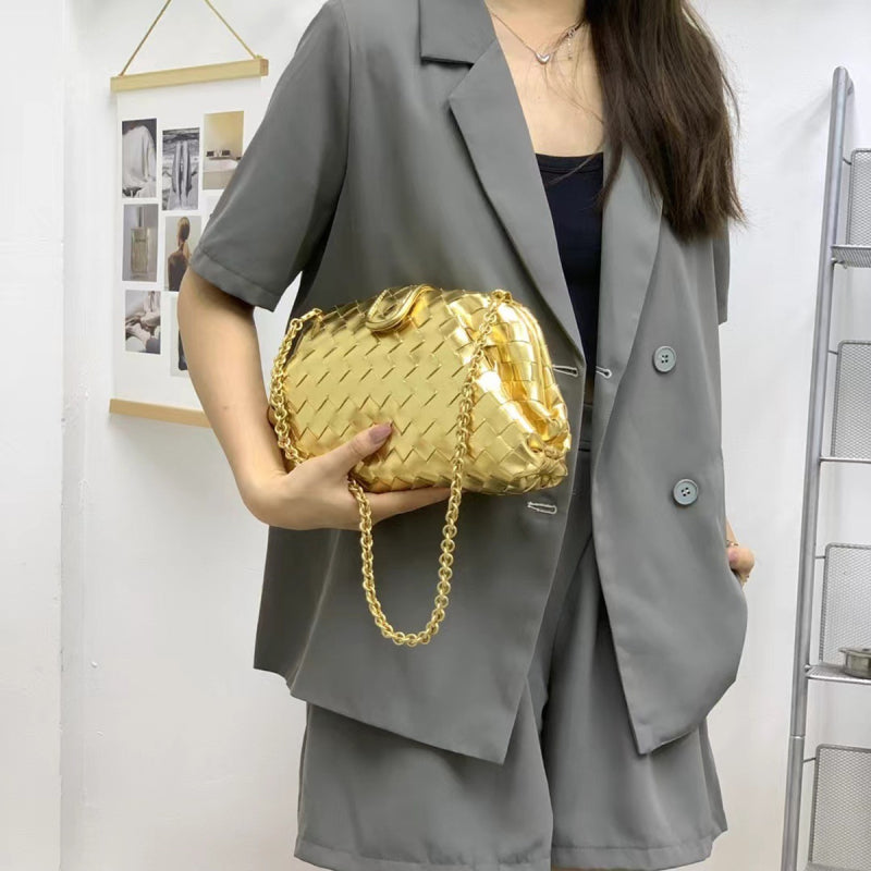 Elena Woven Leather Chain Shoulder Bag