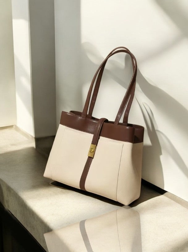 Two-Tone Canvas & Leather Tote Bag
