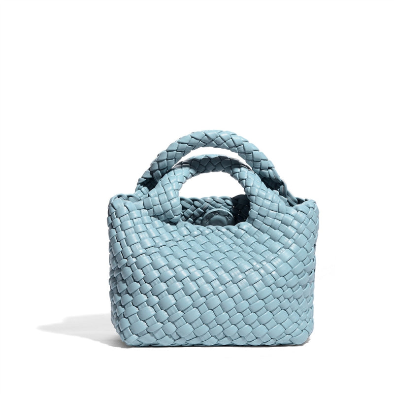 Sienna – Woven Leather Basket Bag in Powder Blue