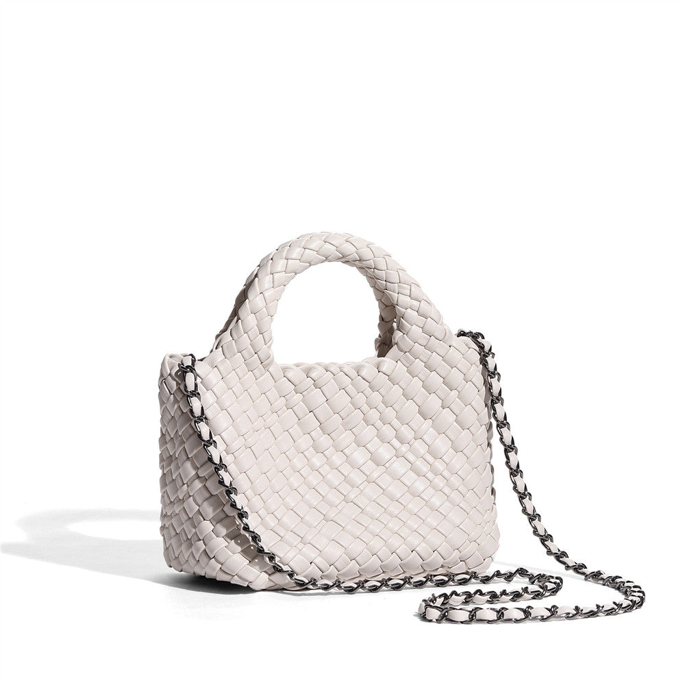 Sienna – Woven Leather Basket Bag in Powder Blue