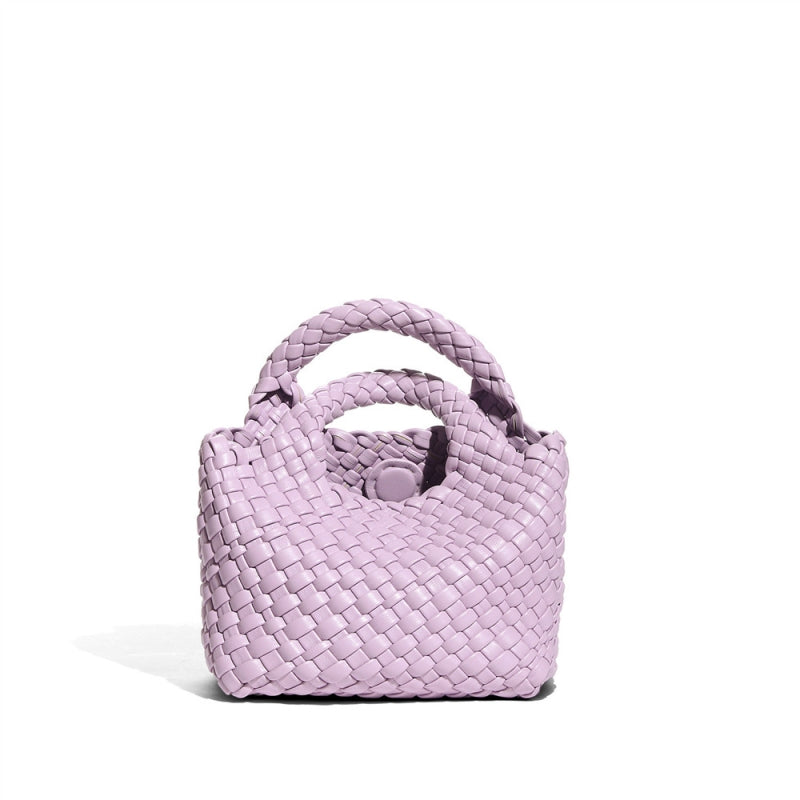 Sienna – Woven Leather Basket Bag in Powder Blue
