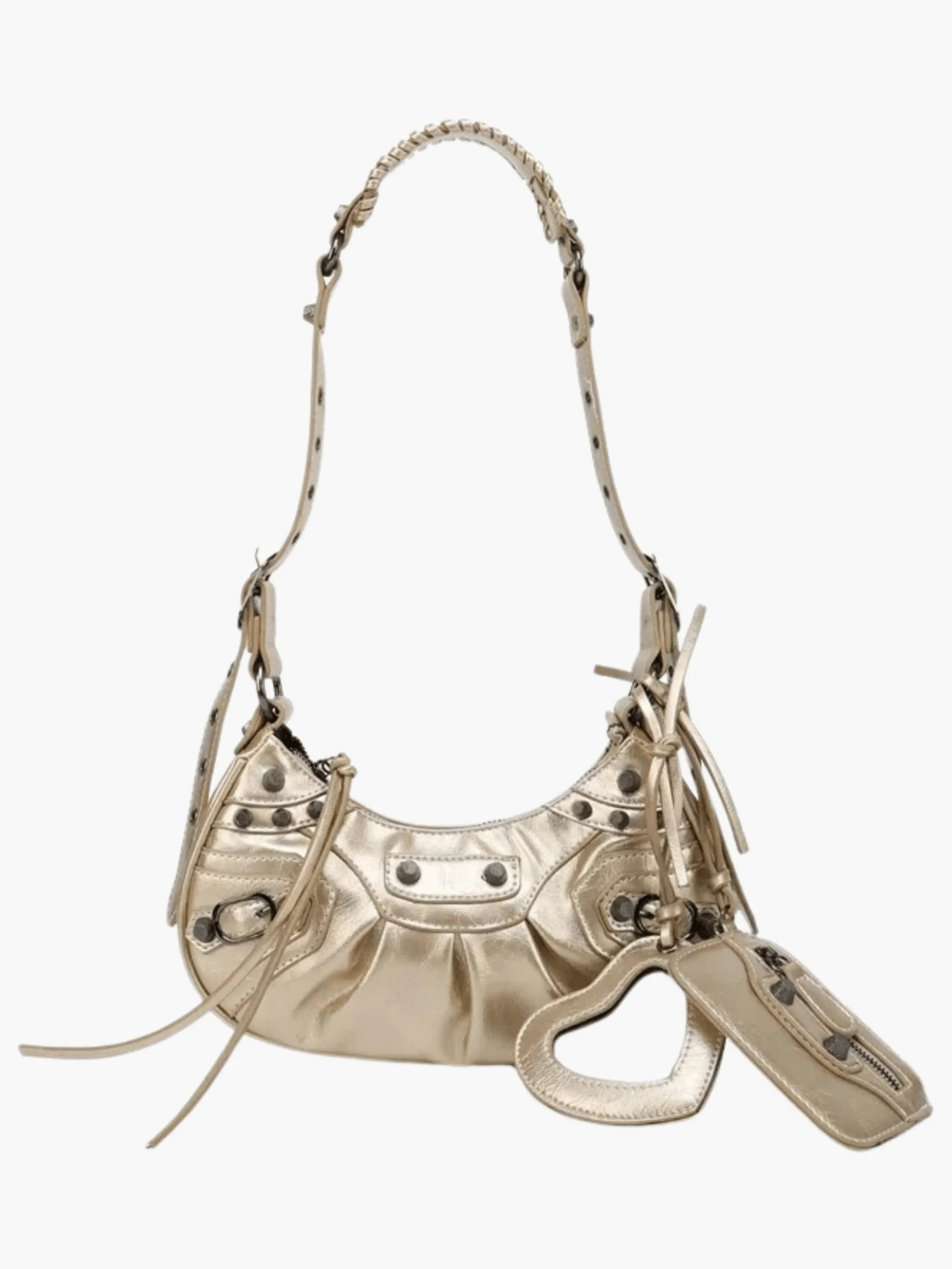 Zoey Studded Patent Leather Shoulder Bag with Charm Details