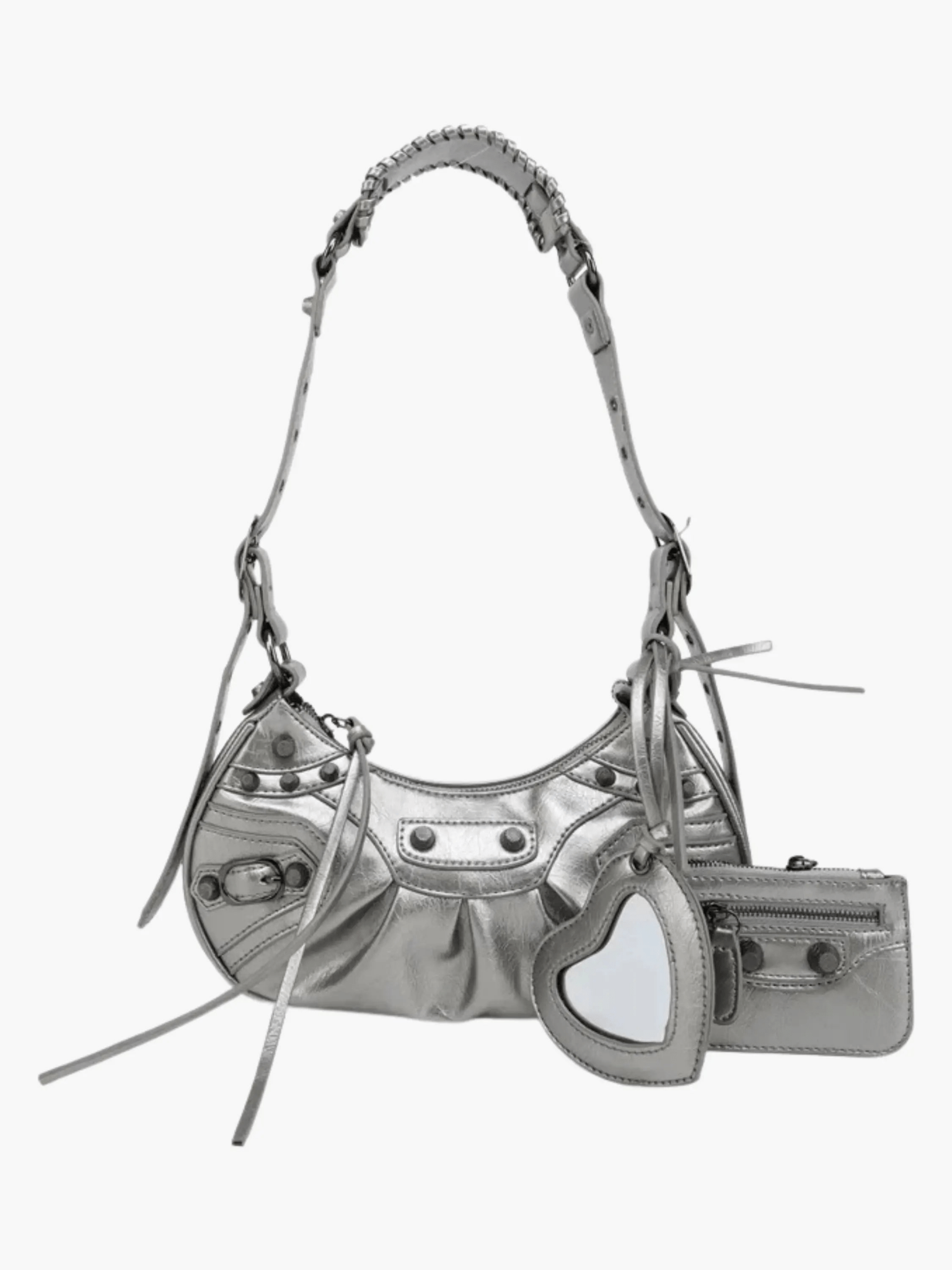 Zoey Studded Patent Leather Shoulder Bag with Charm Details