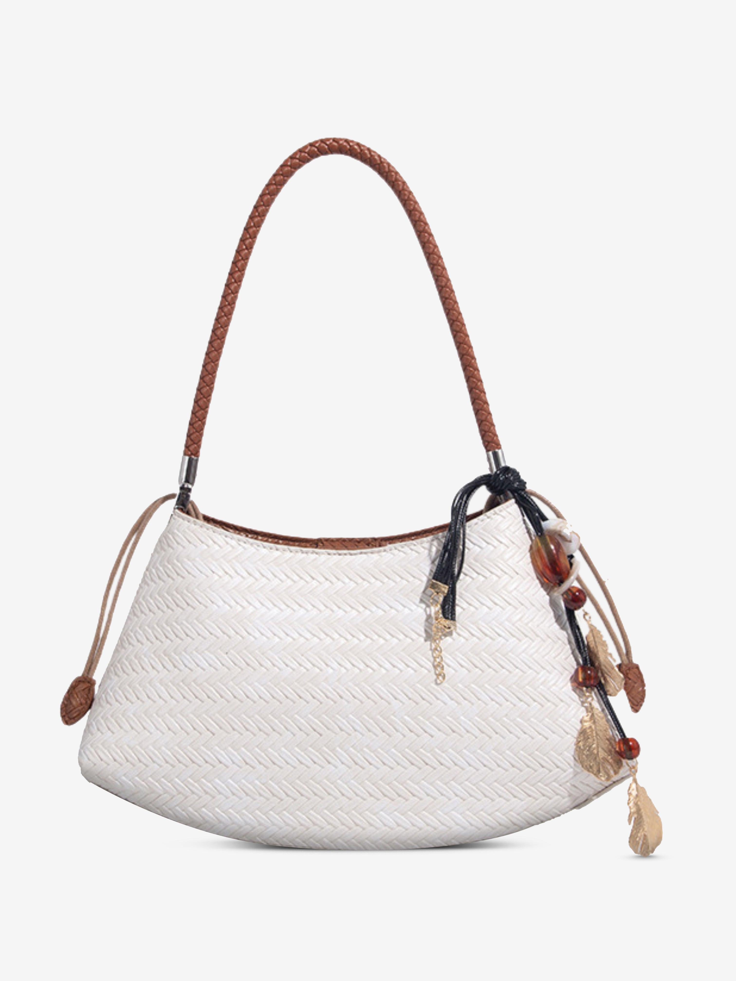 Elena – Woven Leather Shoulder Bag with Charm Details