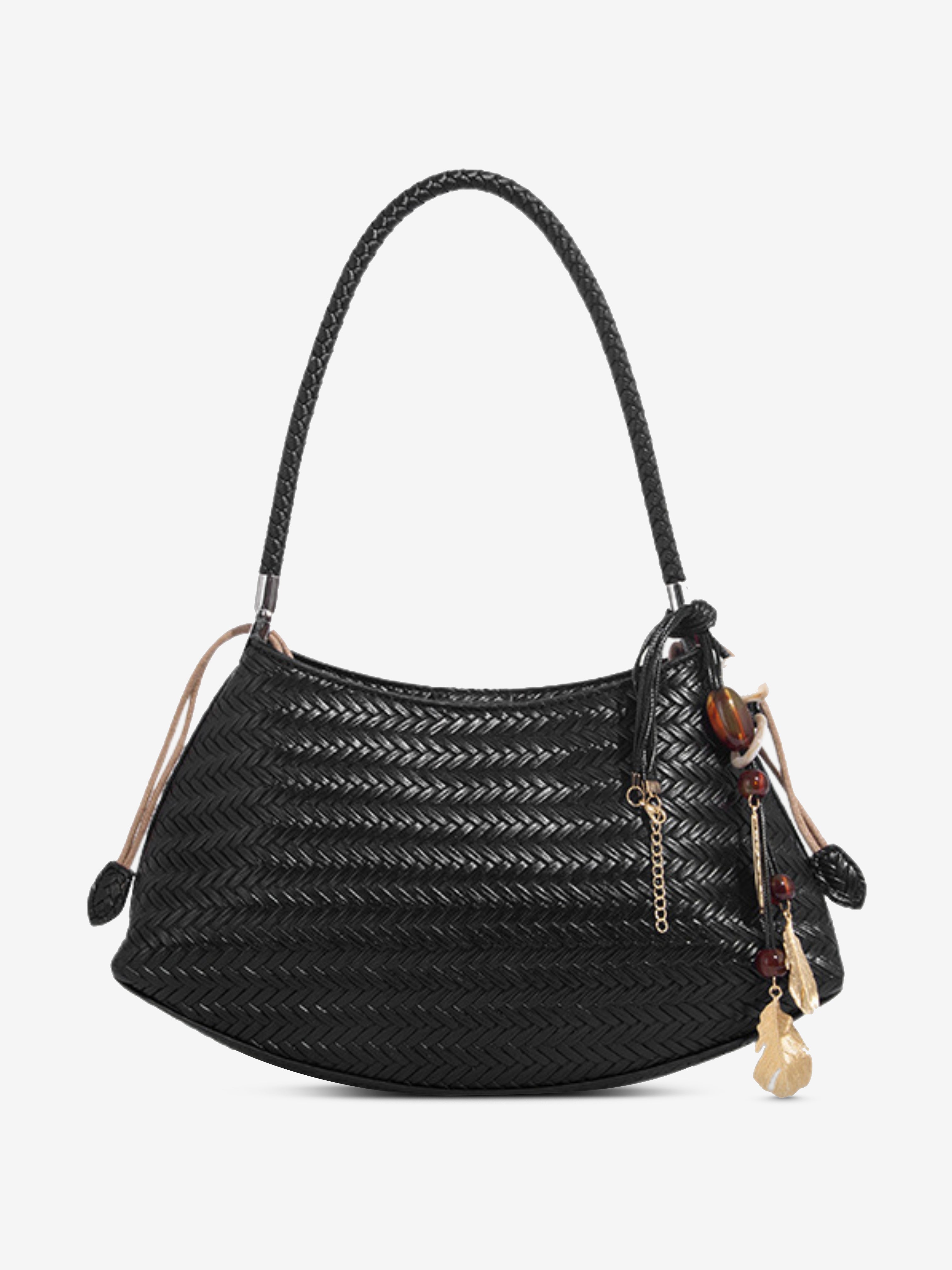 Elena – Woven Leather Shoulder Bag with Charm Details