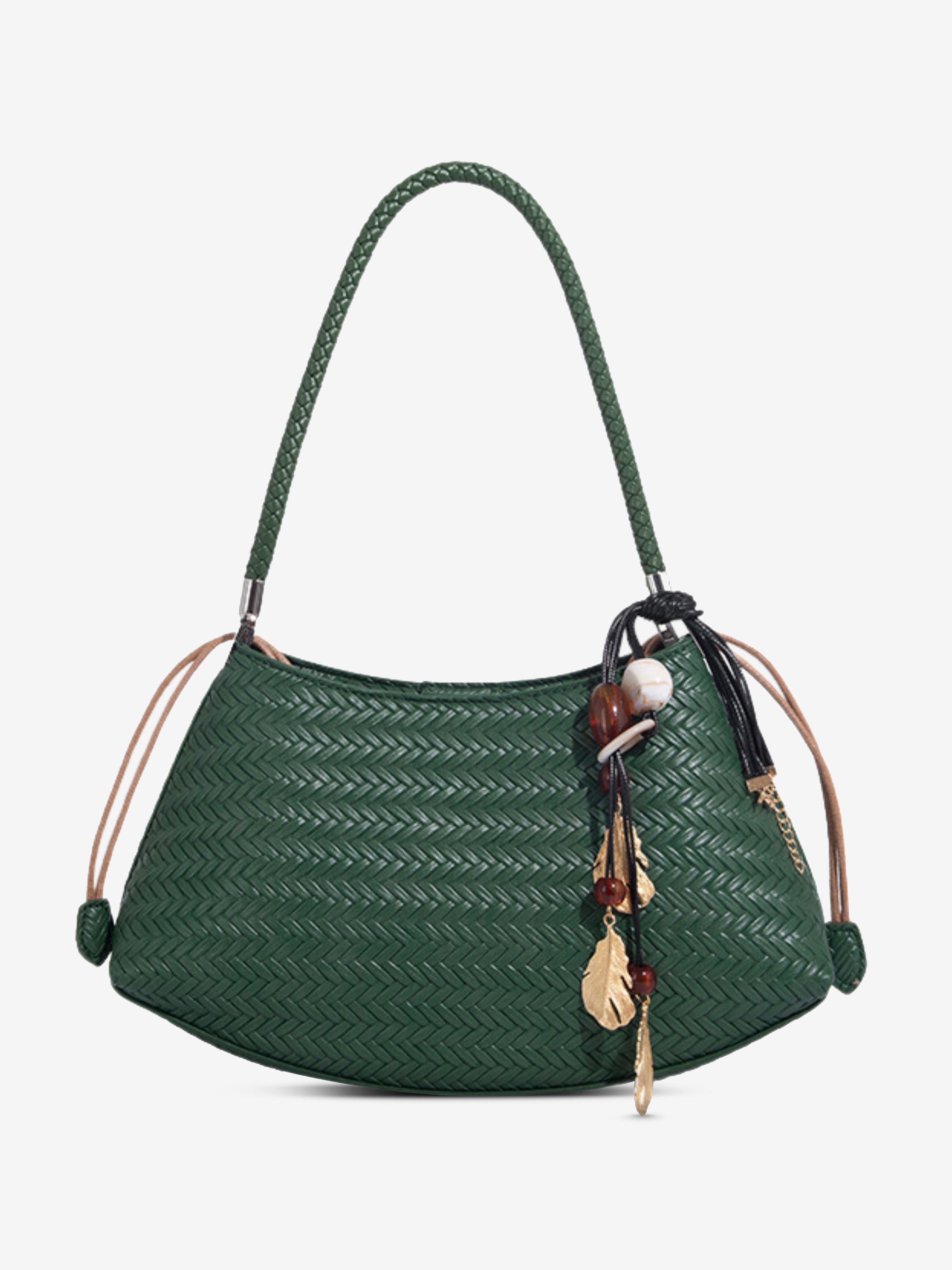 Elena – Woven Leather Shoulder Bag with Charm Details