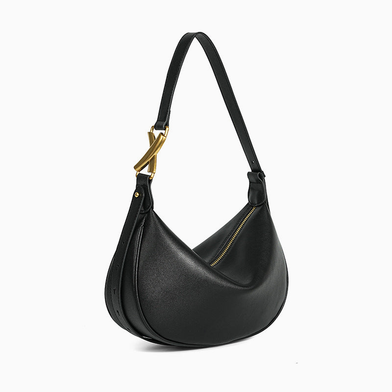 Aria Luxe Crescent Shoulder Bag – Black