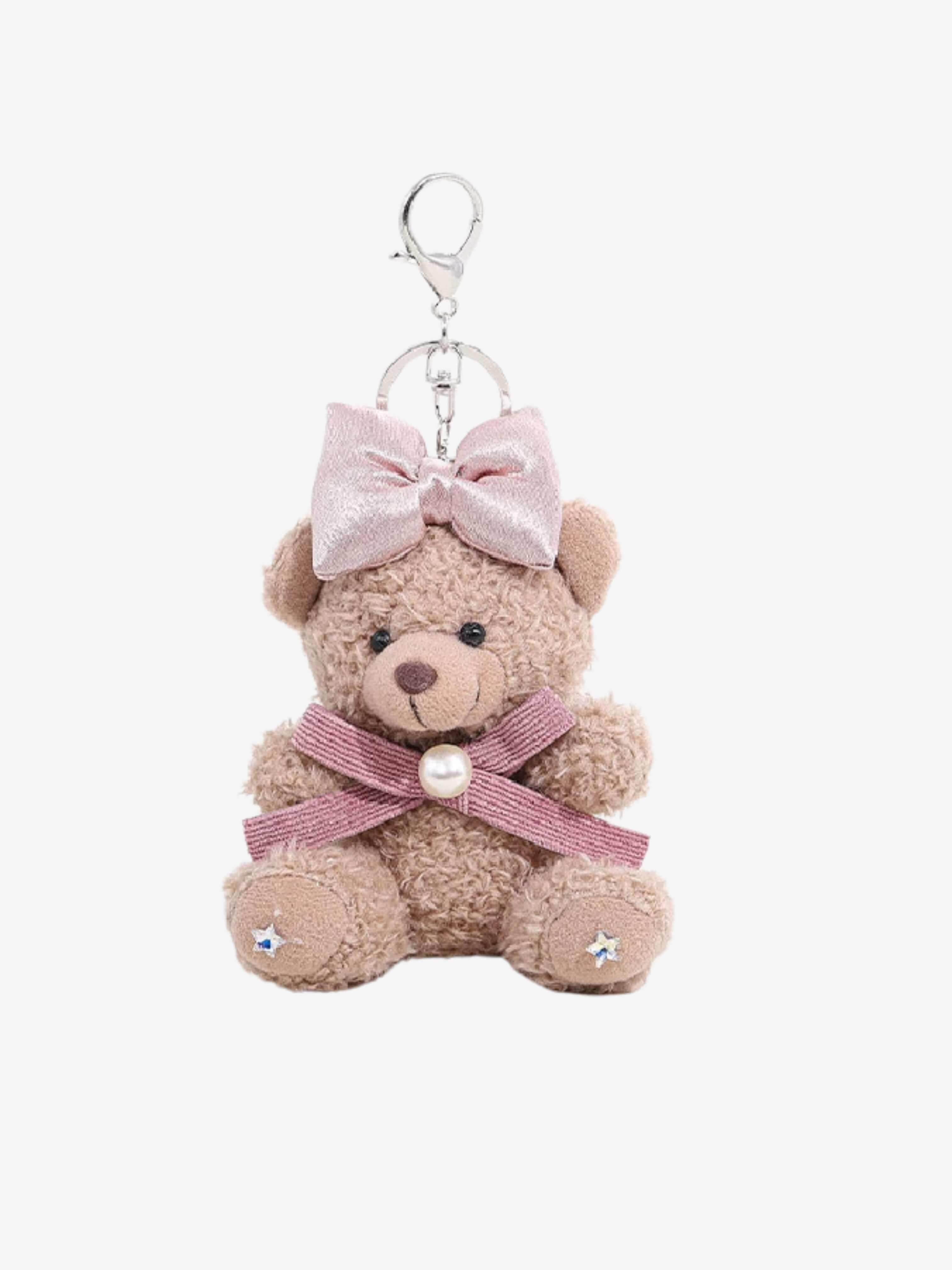 Pink Bow Teddy Keychain – Adorable Charm with Elegant Details