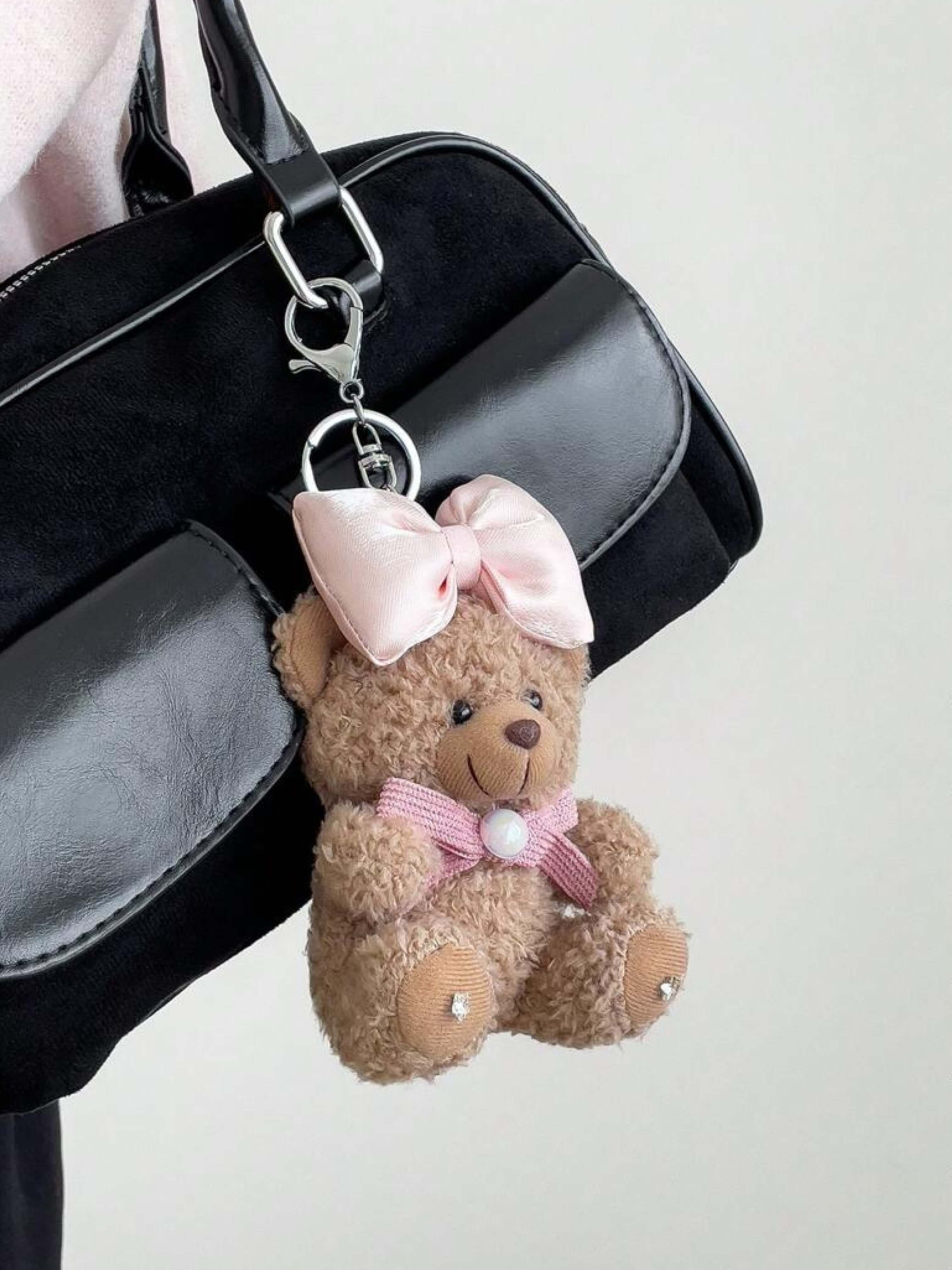 Pink Bow Teddy Keychain – Adorable Charm with Elegant Details