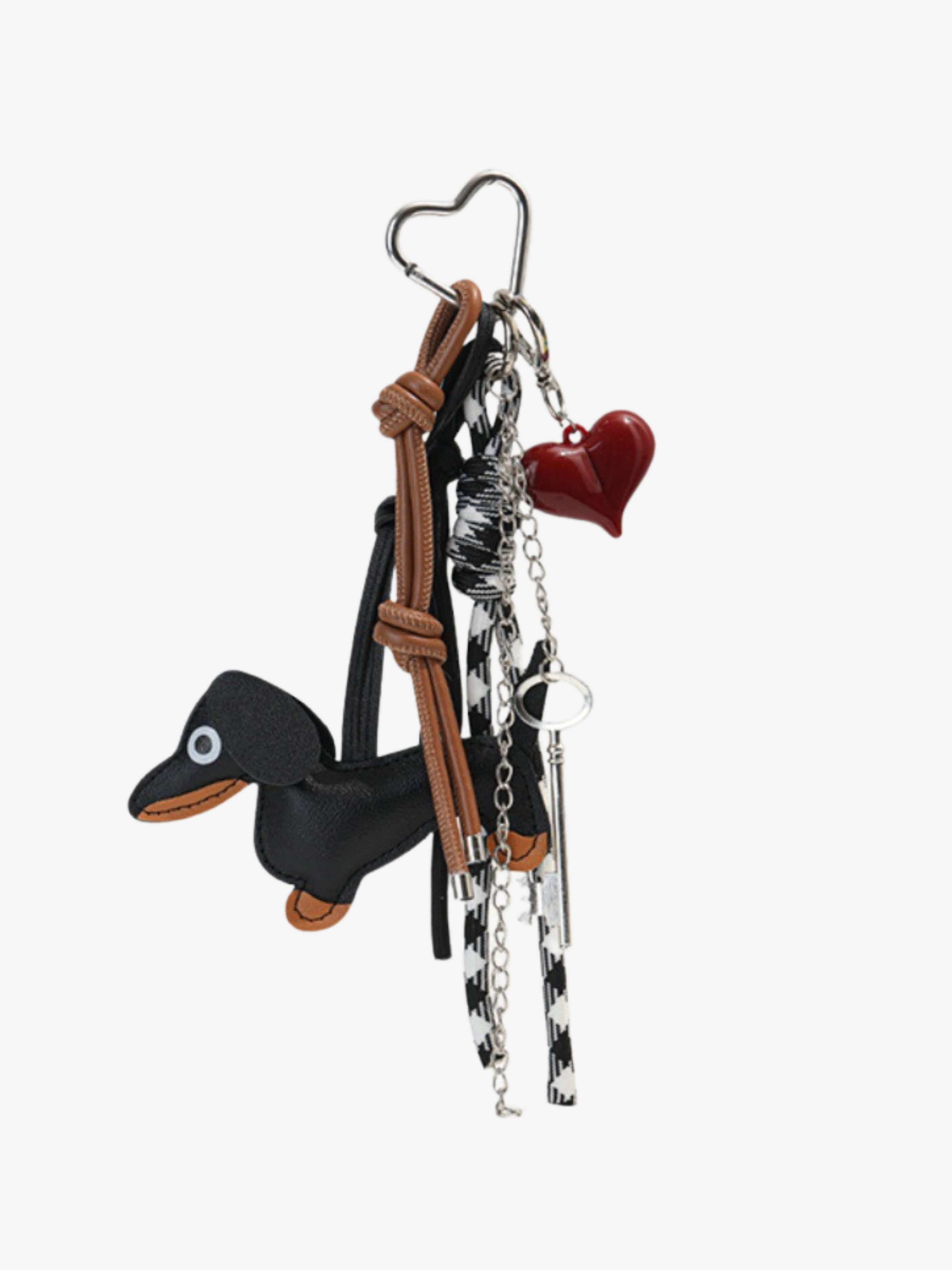 Dachshund & Heart Charm Keychain – Playful Elegance for Your Bag