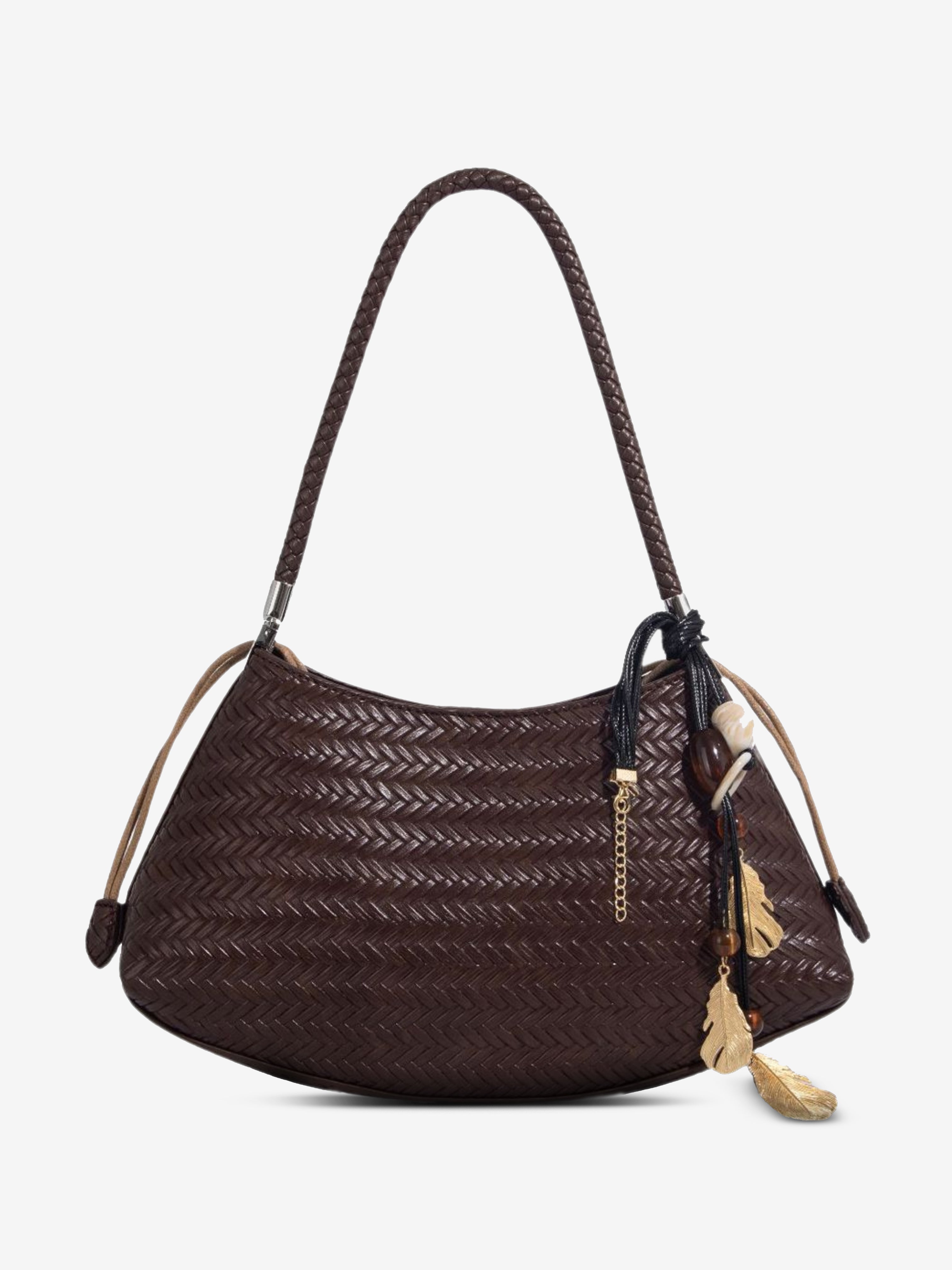 Elena – Woven Leather Shoulder Bag with Charm Details