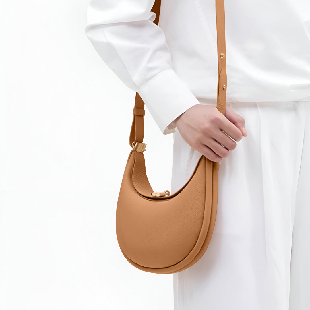 Elena Crescent Shoulder Bag – Caramel Tan
