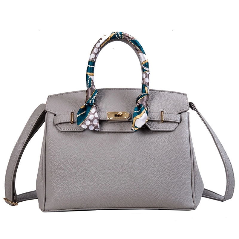Adele Grey Satchel with Scarf Accent