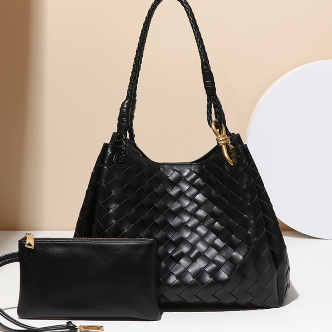 Serena Black Woven Tote Bag