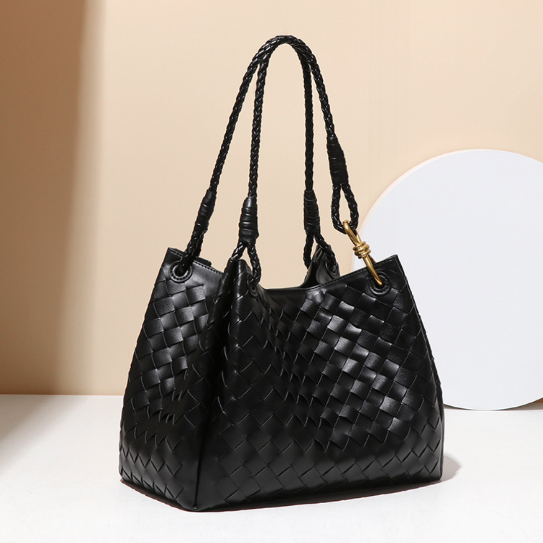 Serena Black Woven Tote Bag