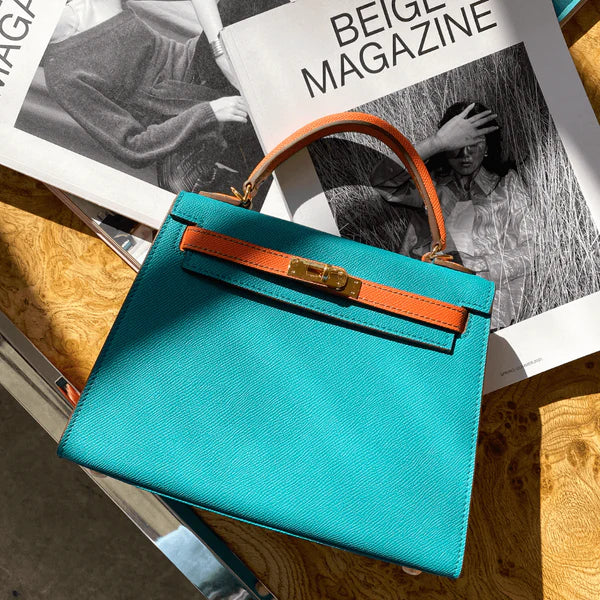 Jovienne | Luxury Teal & Tan Leather Handbag – Iconic Elegance & Timeless Design