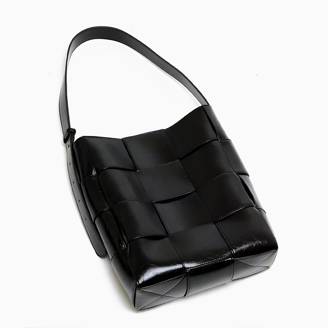 Natalie Woven Shoulder Bag – Black Patent