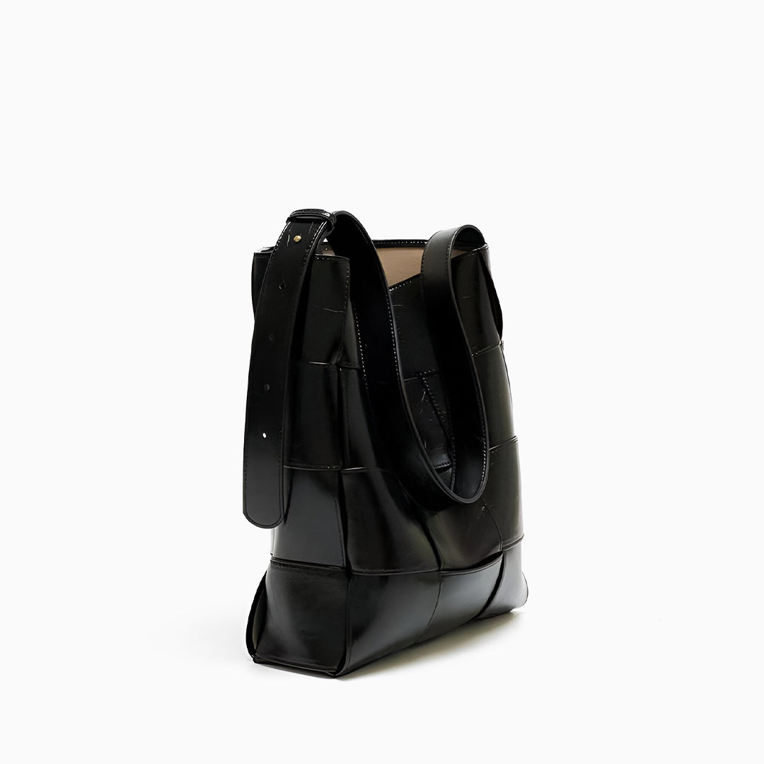 Natalie Woven Shoulder Bag – Black Patent
