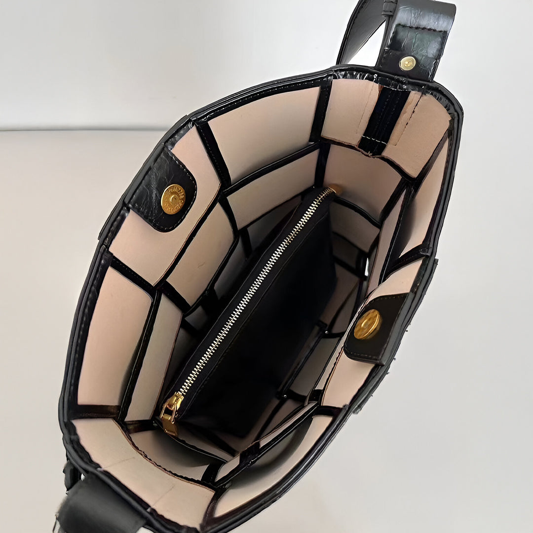 Natalie Woven Shoulder Bag – Black Patent