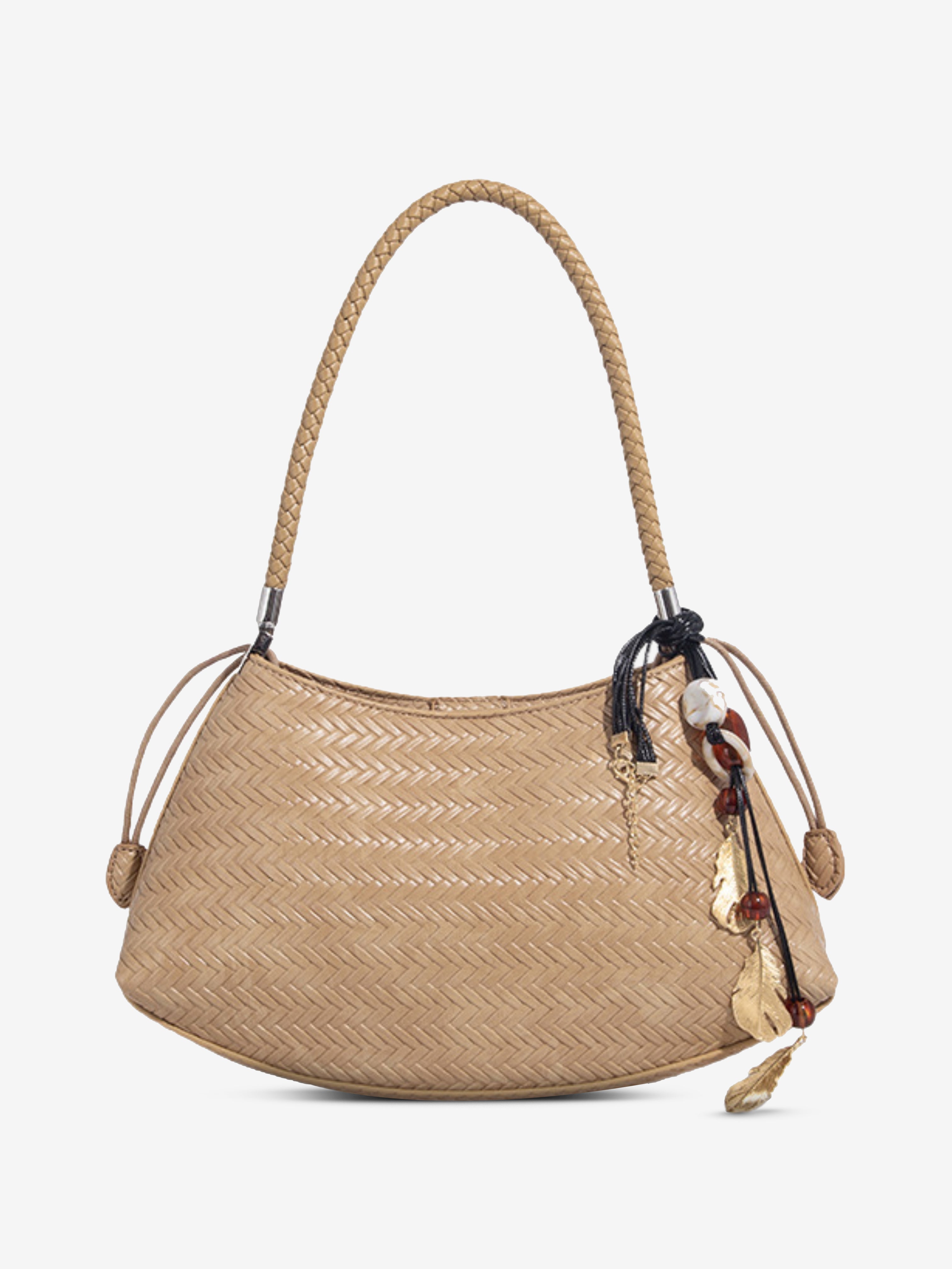 Elena – Woven Leather Shoulder Bag with Charm Details