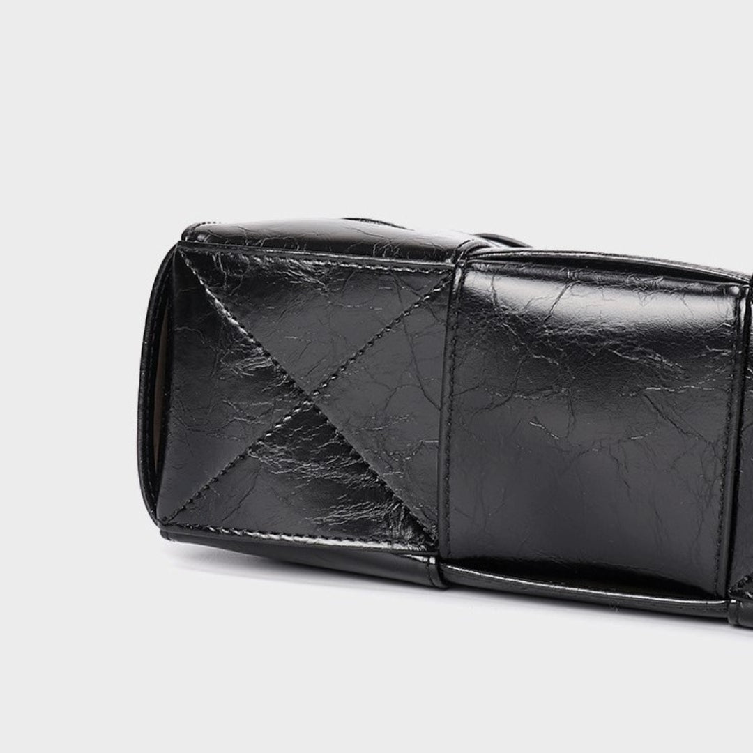 Natalie Woven Shoulder Bag – Black Patent