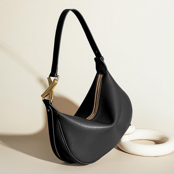 Aria Luxe Crescent Shoulder Bag – Black