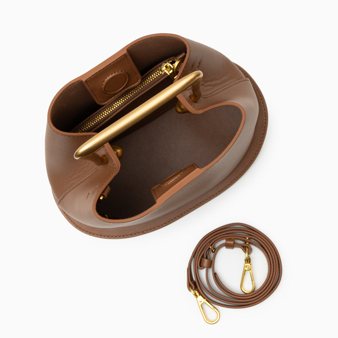 Aurora – Sculpted Brown Tote with Gold Handle