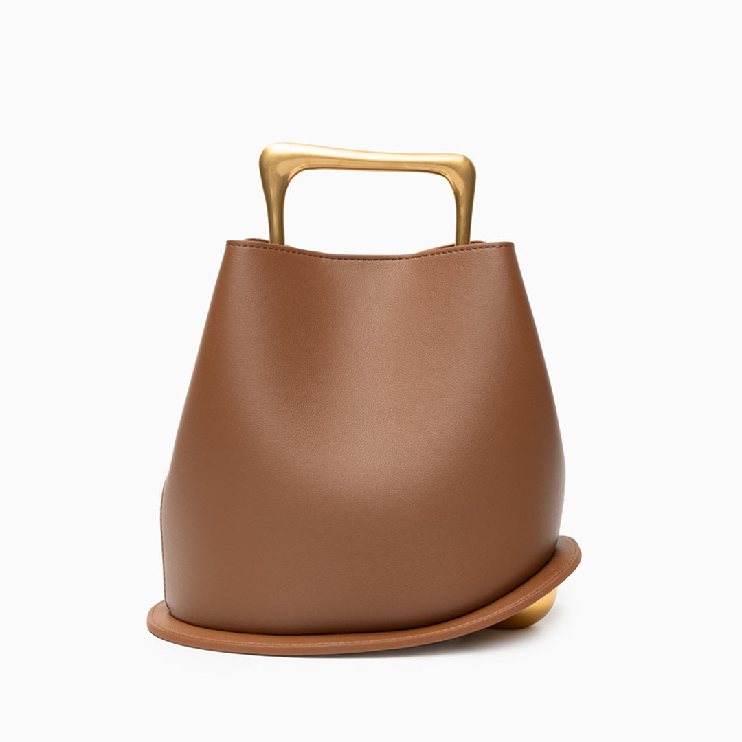 Aurora – Sculpted Brown Tote with Gold Handle
