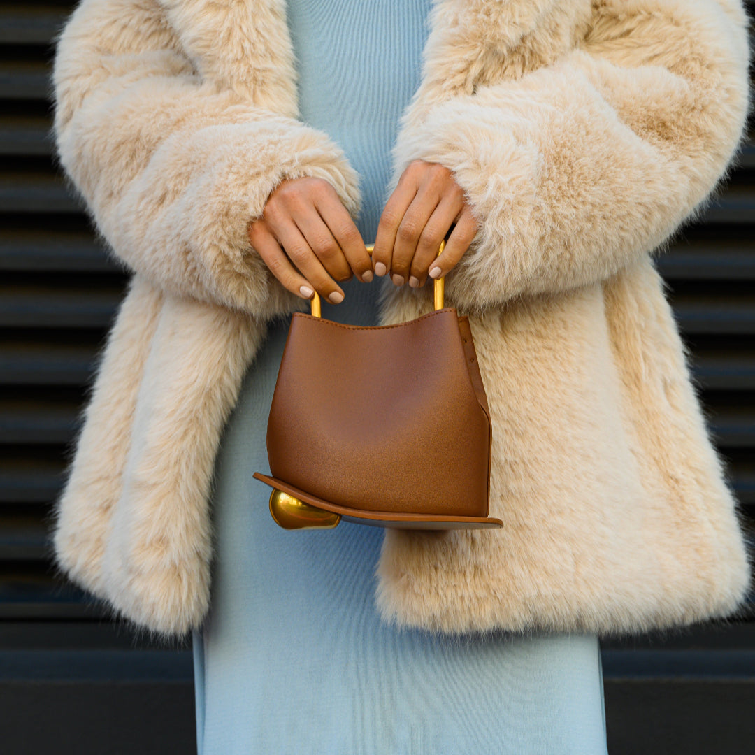 Aurora – Sculpted Brown Tote with Gold Handle