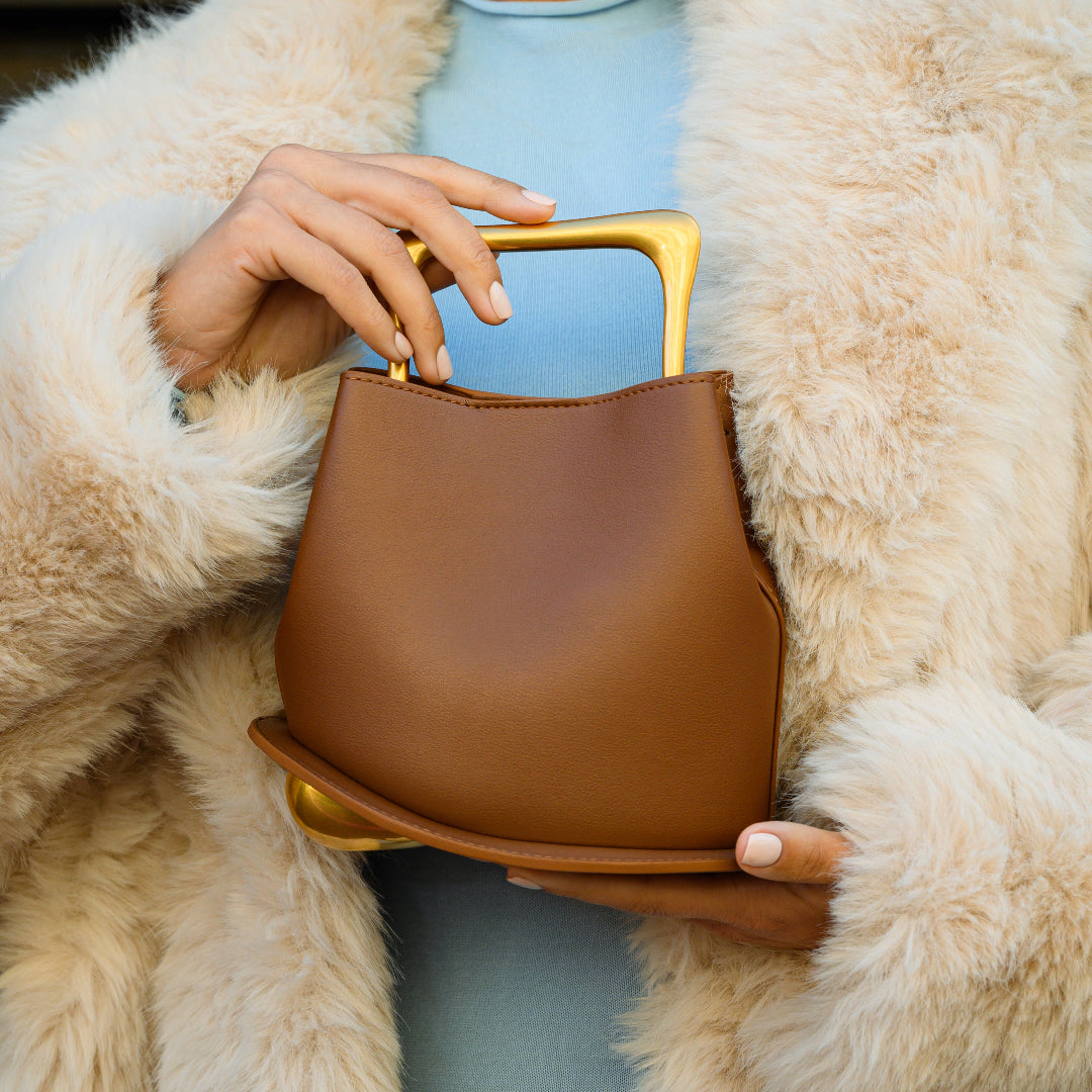 Aurora – Sculpted Brown Tote with Gold Handle