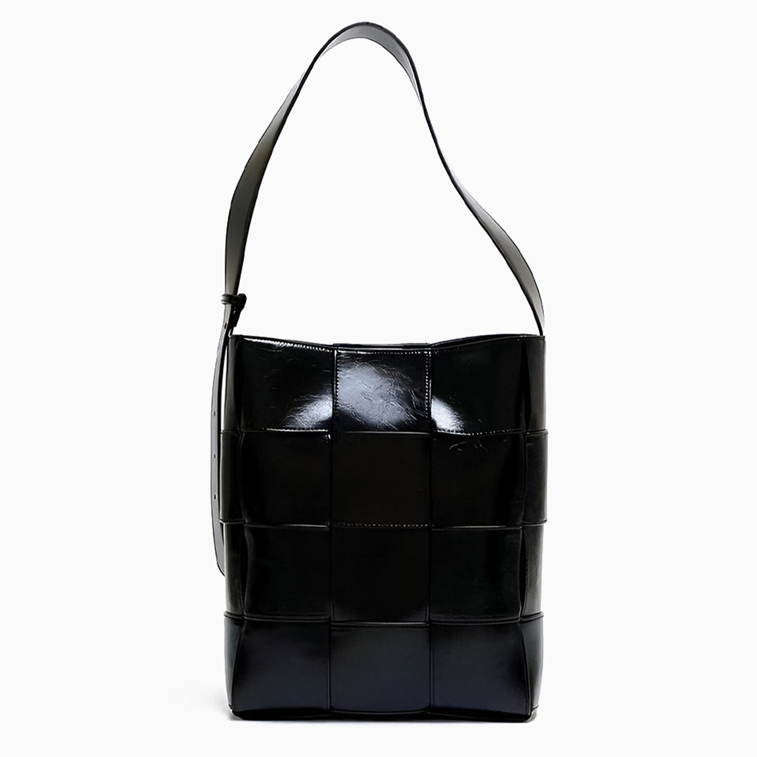 Natalie Woven Shoulder Bag – Black Patent