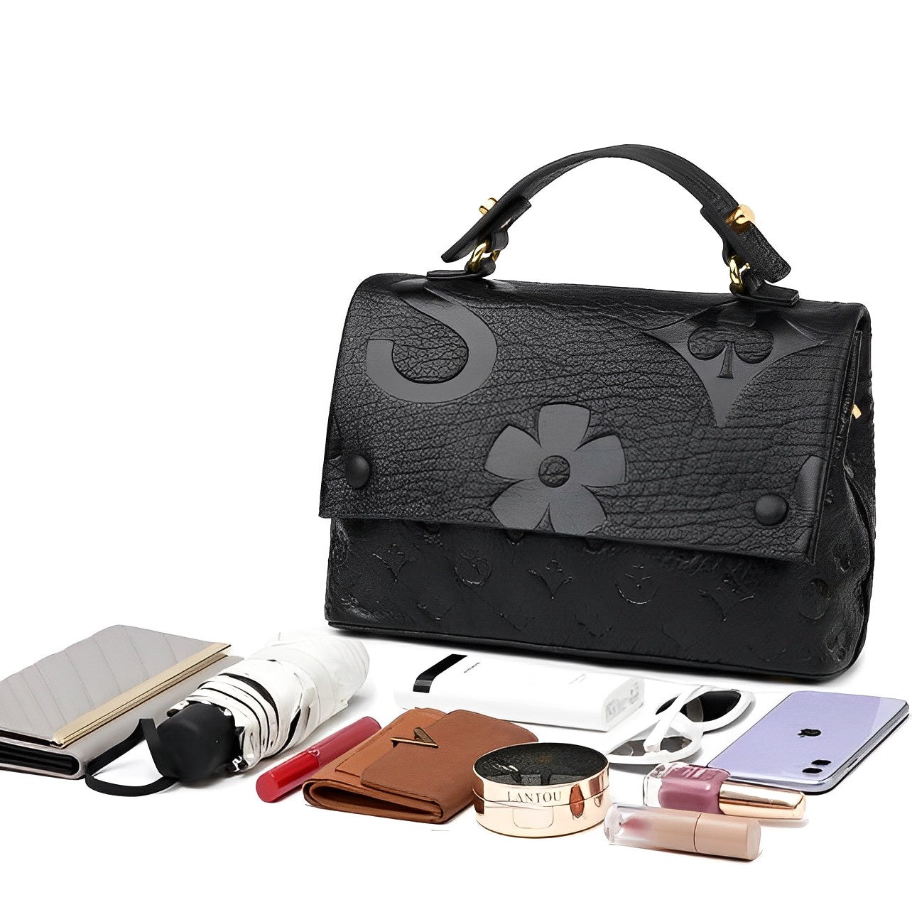 Hana Monogram Embossed Handbag